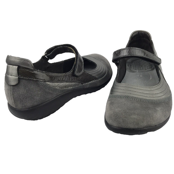 Naot Kirei Flats Gray Metallic Leather Mary Jane Hook Loop Strap Comfort 40 US 9 - Picture 1 of 12